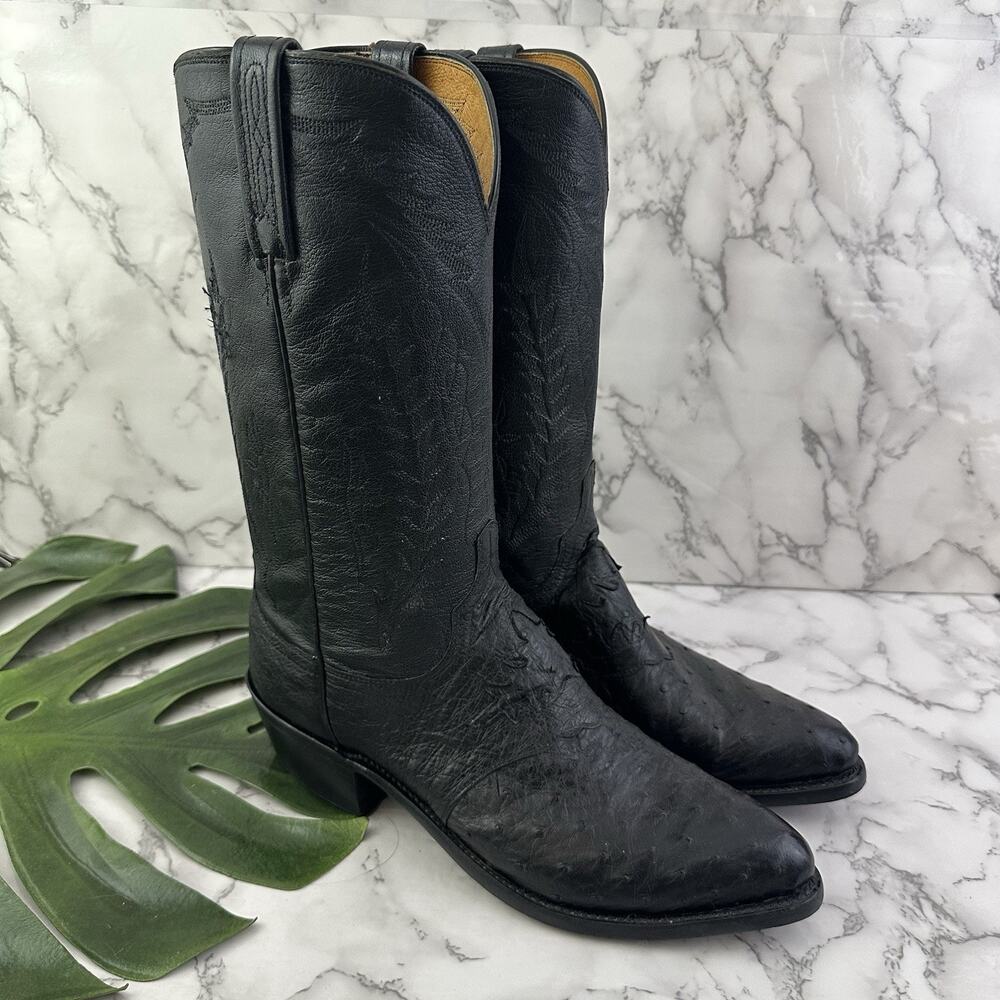 Lucchese 1883 Mens Cowboy Boots Size 10 Black Ostrich Leather Western